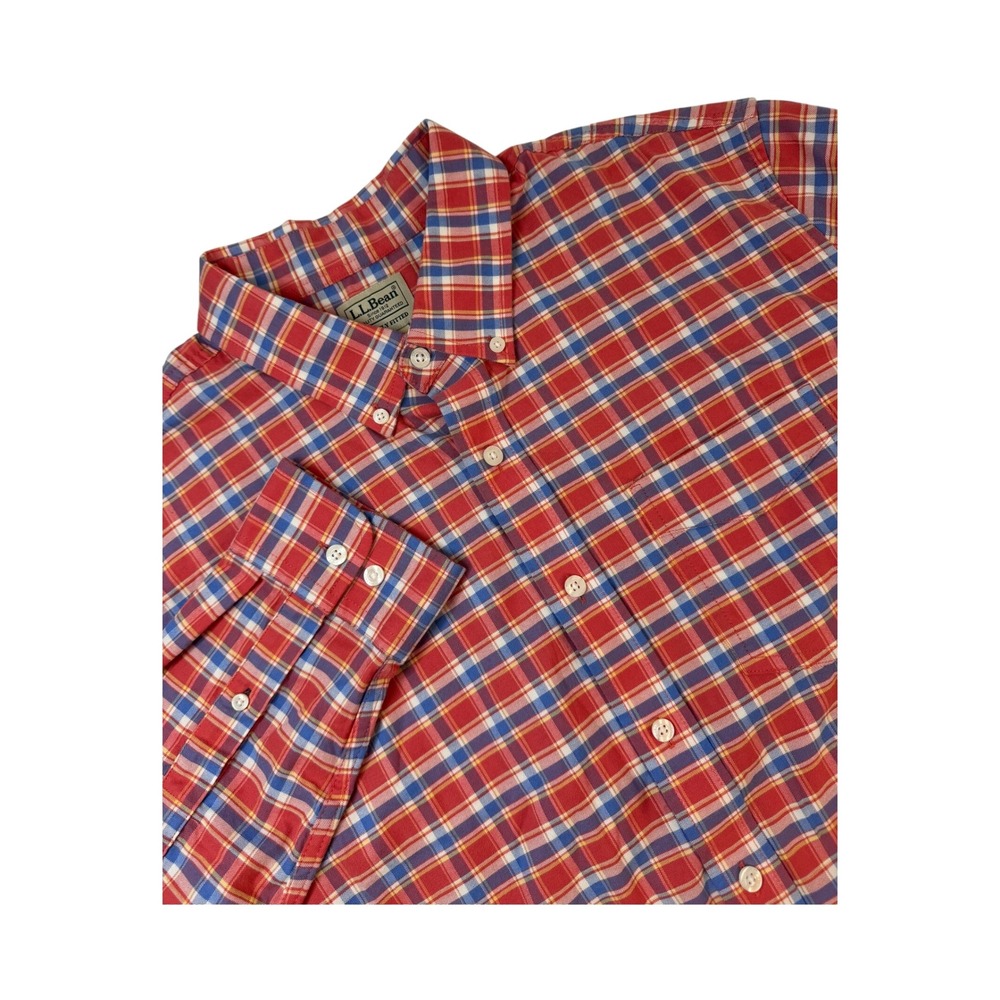 L.L.Bean Comfort Stretch Slightly Fitted Button Down‎ Shirt Plaid Mens L-Tall